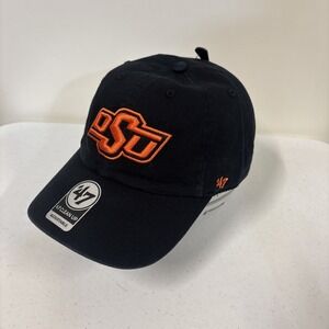 Oklahoma State University Hat Cowboys Orange Embroidered On Black  47 Clean Up